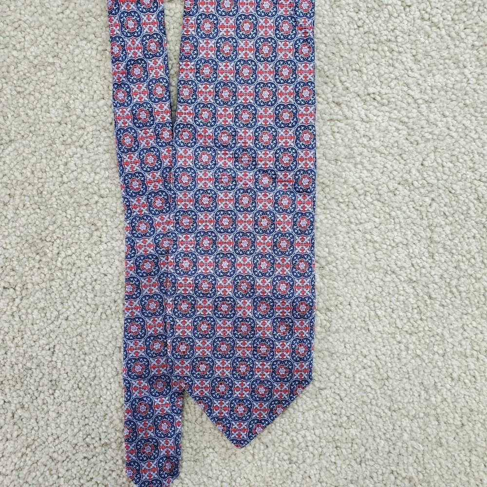 Robert Talbott Silk‎ Tie Handsewn Made in USA Geometric Pattern Blue Red Office